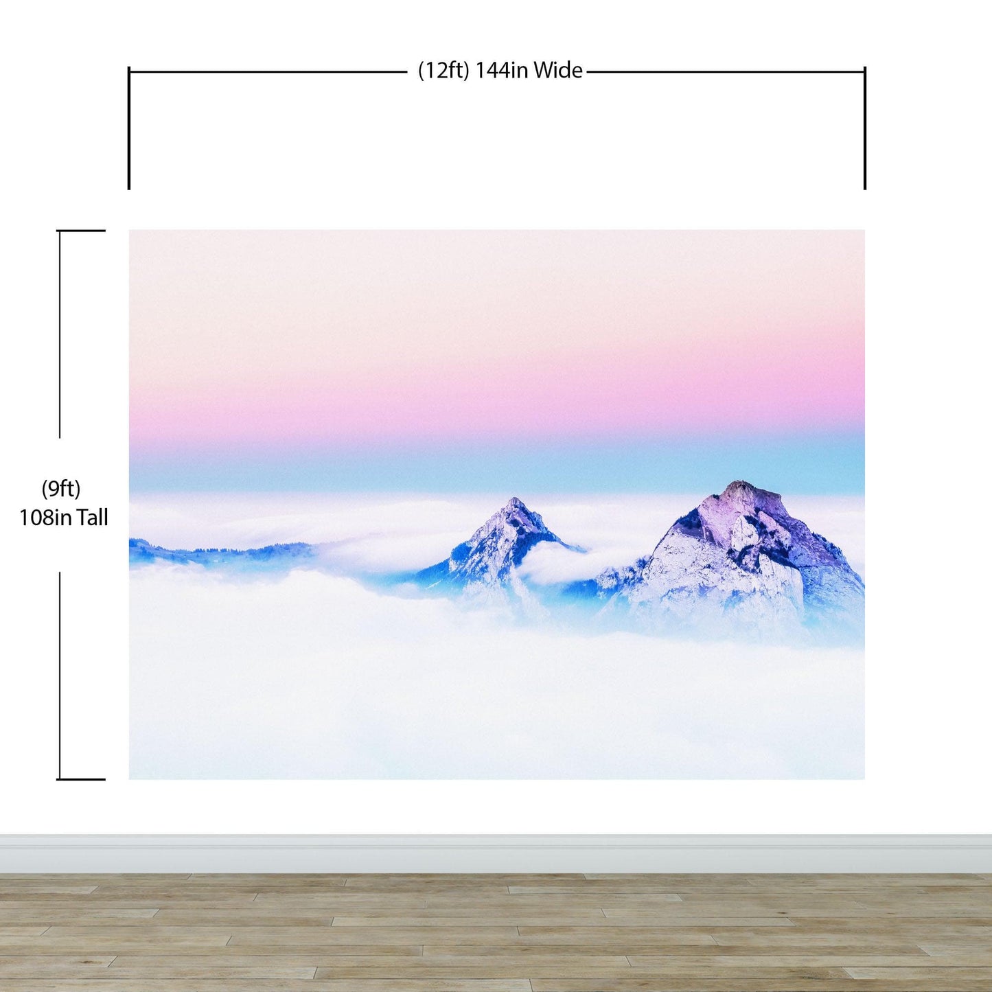 Pastel Color Mountain View on Top of Clouds Wall Mural. Peel and Stick Wallpaper / Removable Wall Mural. #6402