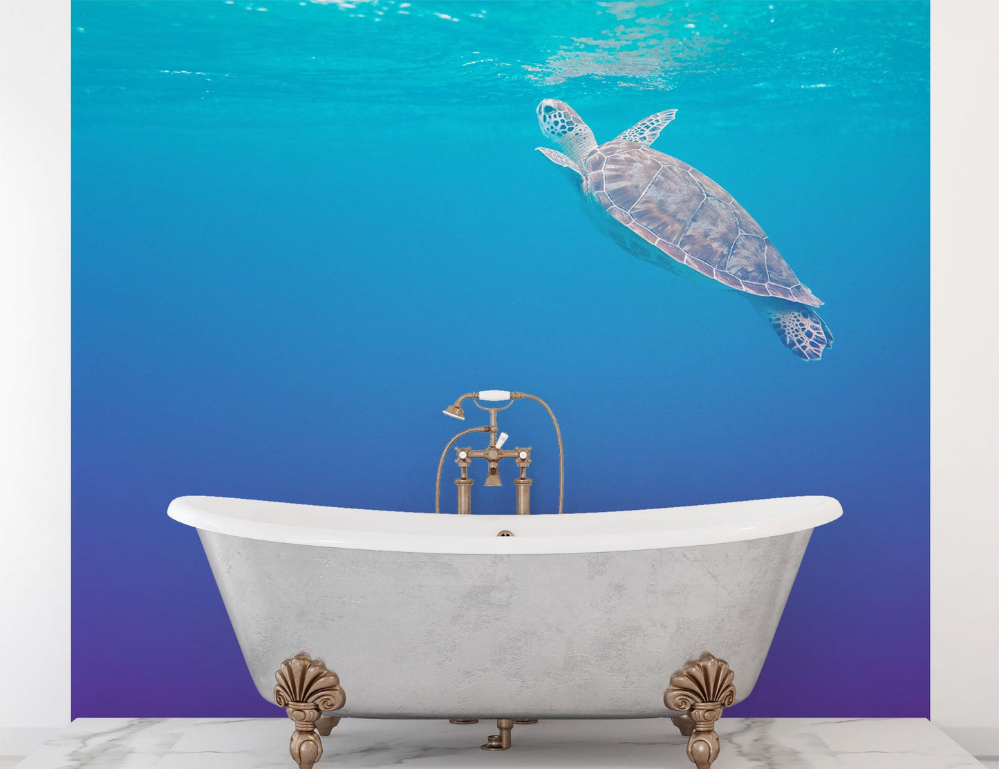 Swimming Sea Turtle Coming Up for Air Wall Mural. Pastel Color Sea Life. Peel and Stick Wallpaper. #6406
