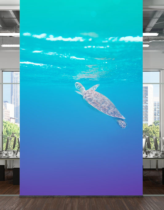 Swimming Sea Turtle Coming Up for Air Wall Mural. Pastel Color Sea Life. Peel and Stick Wallpaper. #6406