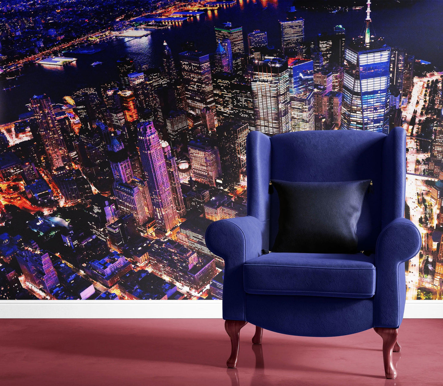 New York City Cyber Punk Synth Wave Wall Mural. 80’s Synth Wave Pop Style Bright Color Wallpaper. #6414