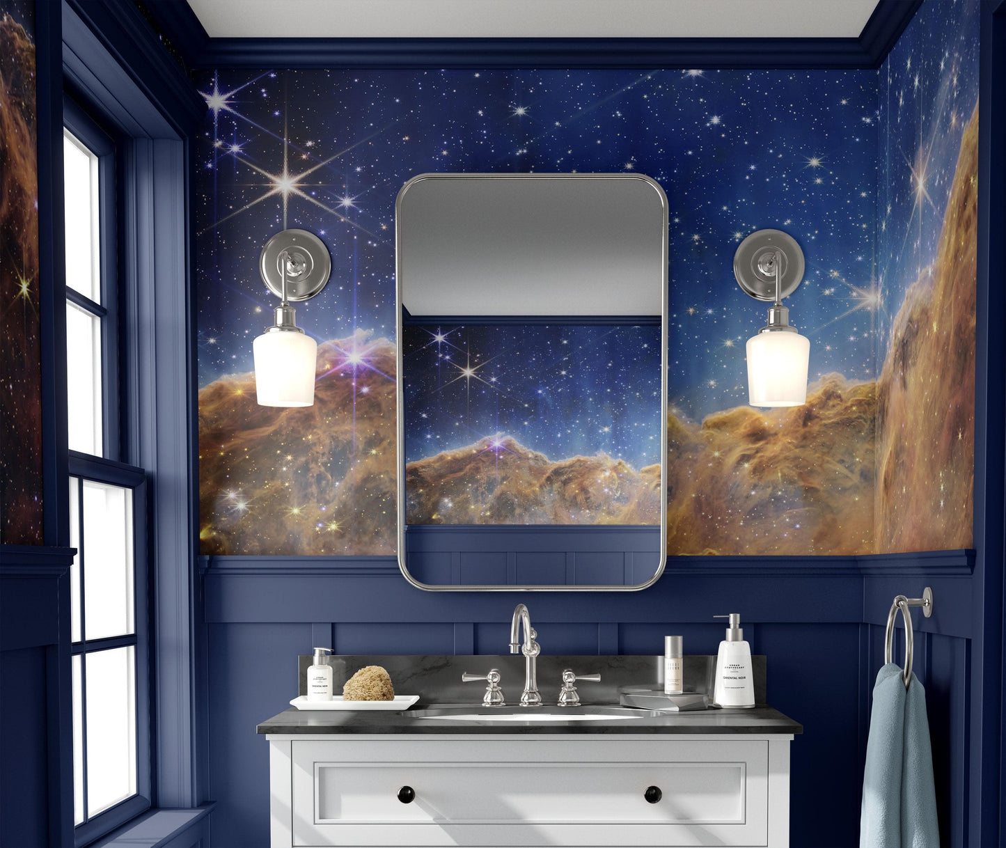 Cosmic Cliffs in the Carina Nebula Photo (NIRCam Image) from NASA, ESA, CSA, STScI. Galaxy Nebula Space Wall Mural | Peel and Stick Wallpaper.  #6421