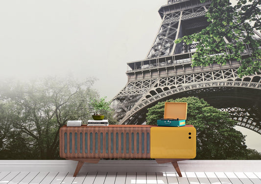 Eiffel Tower Wallpaper Mural Peel and Stick. Low Angle View of Eiffel Tower / Paris France / European Vintage Style Decor. #6427