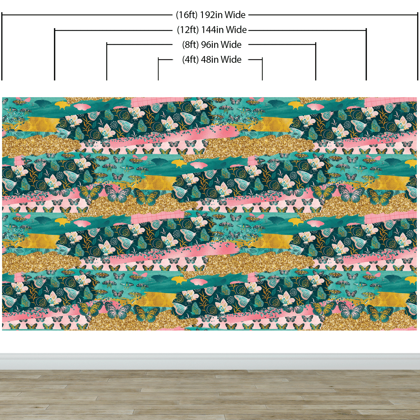 Pink Butterflies Abstract Pattern Wall Mural. Retro Pink Color Illustration Design. #6434