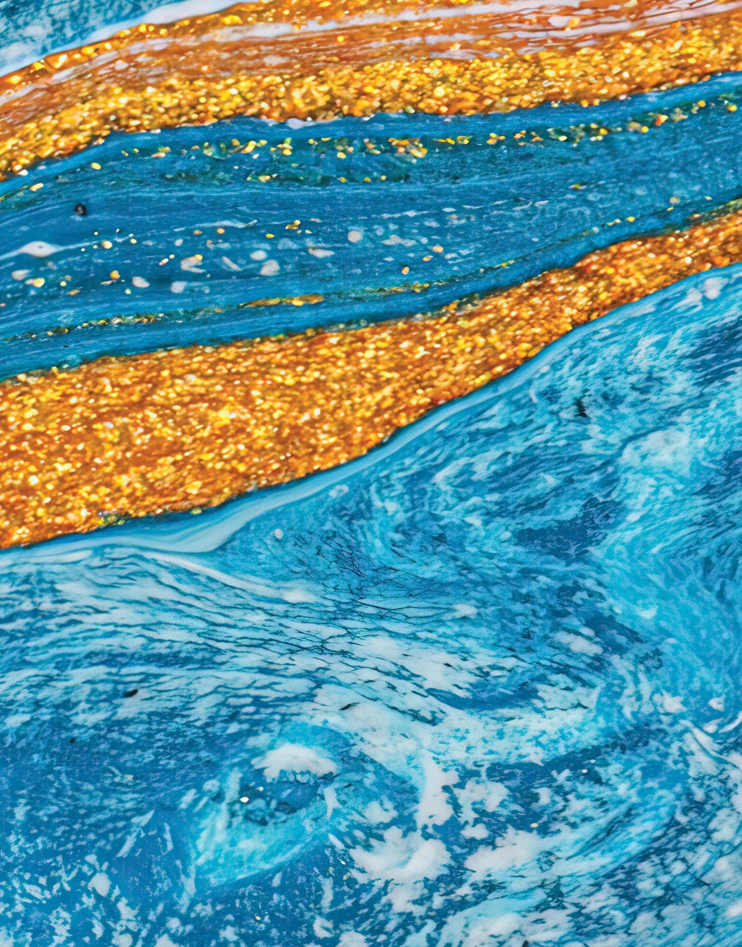 Abstract Bright Color Ink Splotch Pattern Wall Mural. Gold, White and Blue. #6439