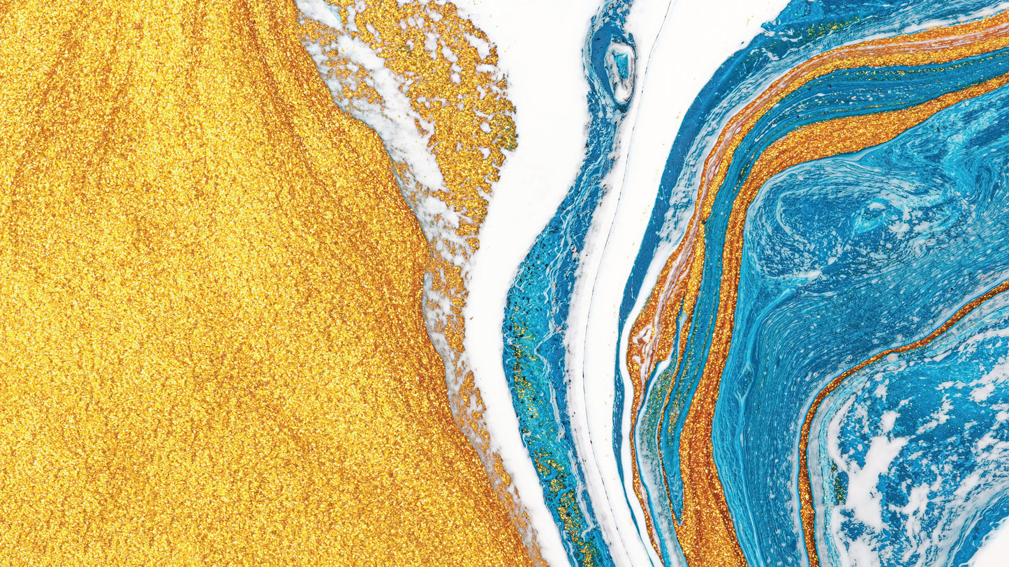 Abstract Bright Color Ink Splotch Pattern Wall Mural. Gold, White and Blue. #6439