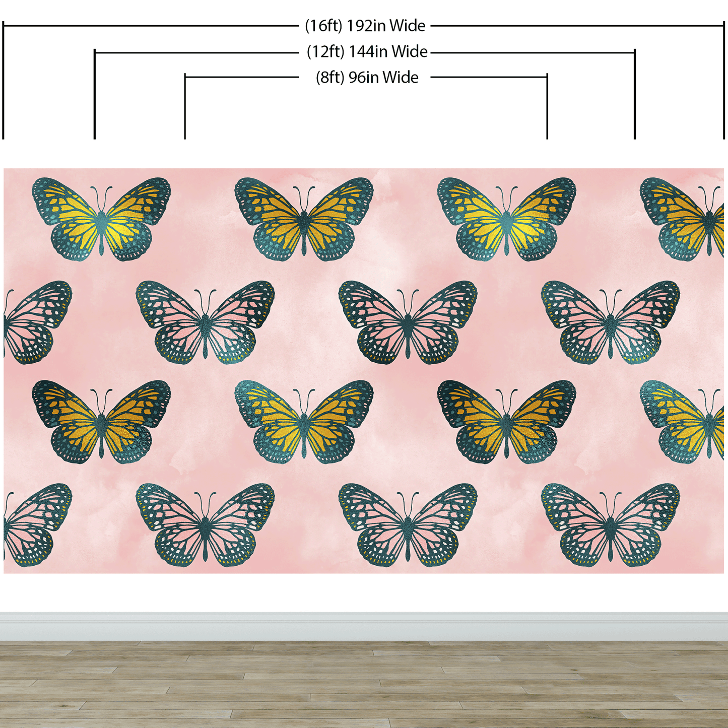Large Butterfly Pattern on Pink Background Wall Mural. Bedroom, Nursery, Home Decor. Peel and Stick Wallpaper. #6441