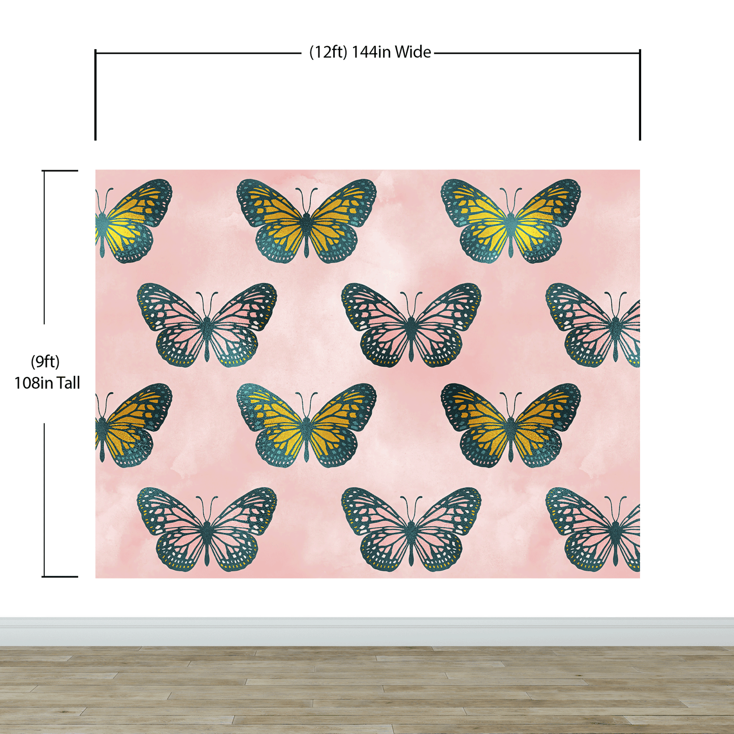 Large Butterfly Pattern on Pink Background Wall Mural. Bedroom, Nursery, Home Decor. Peel and Stick Wallpaper. #6441
