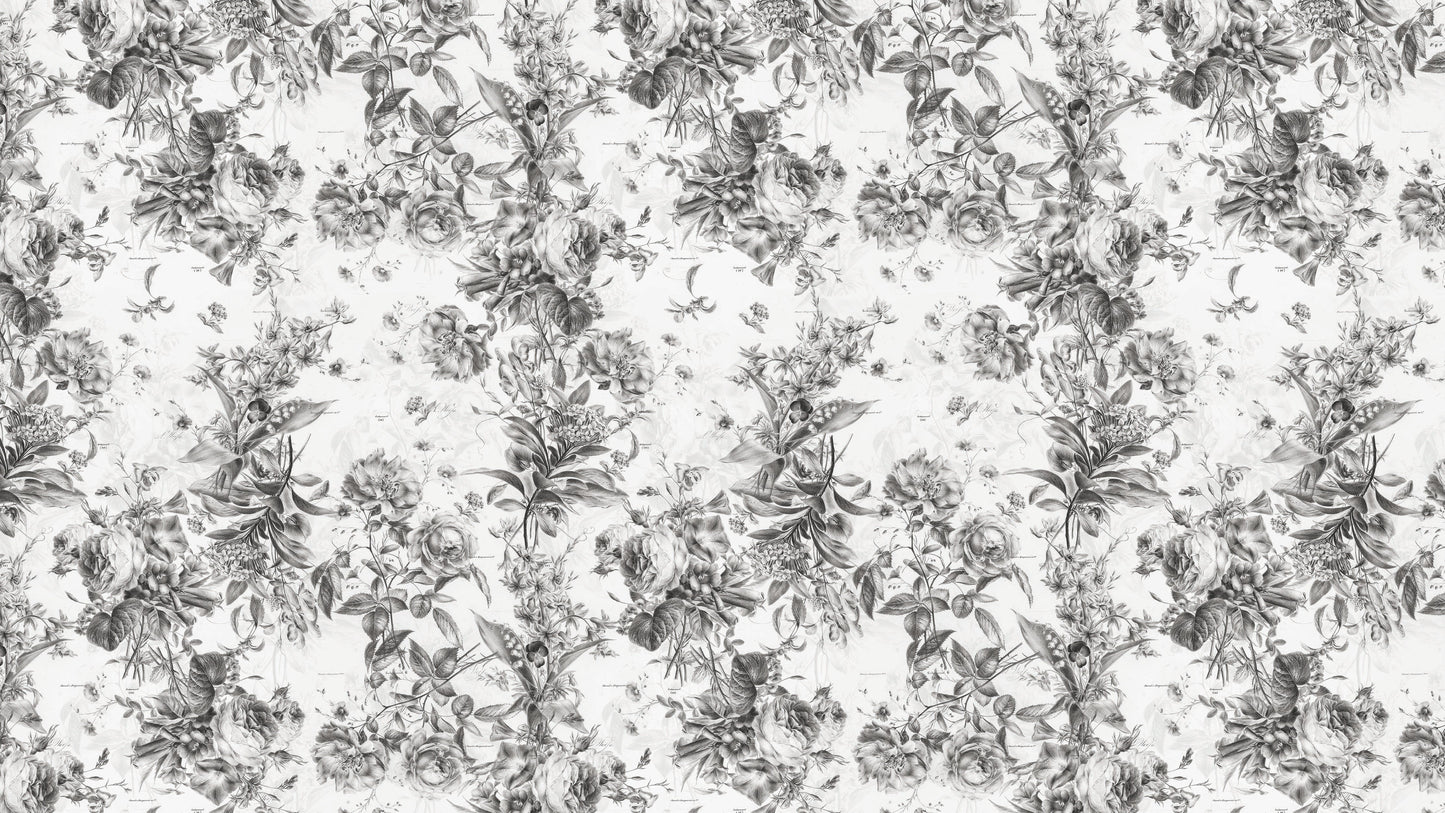 Vintage Flower Pattern Illustration Wall Mural. Black and White Peel and Stick Wallpaper. #6443