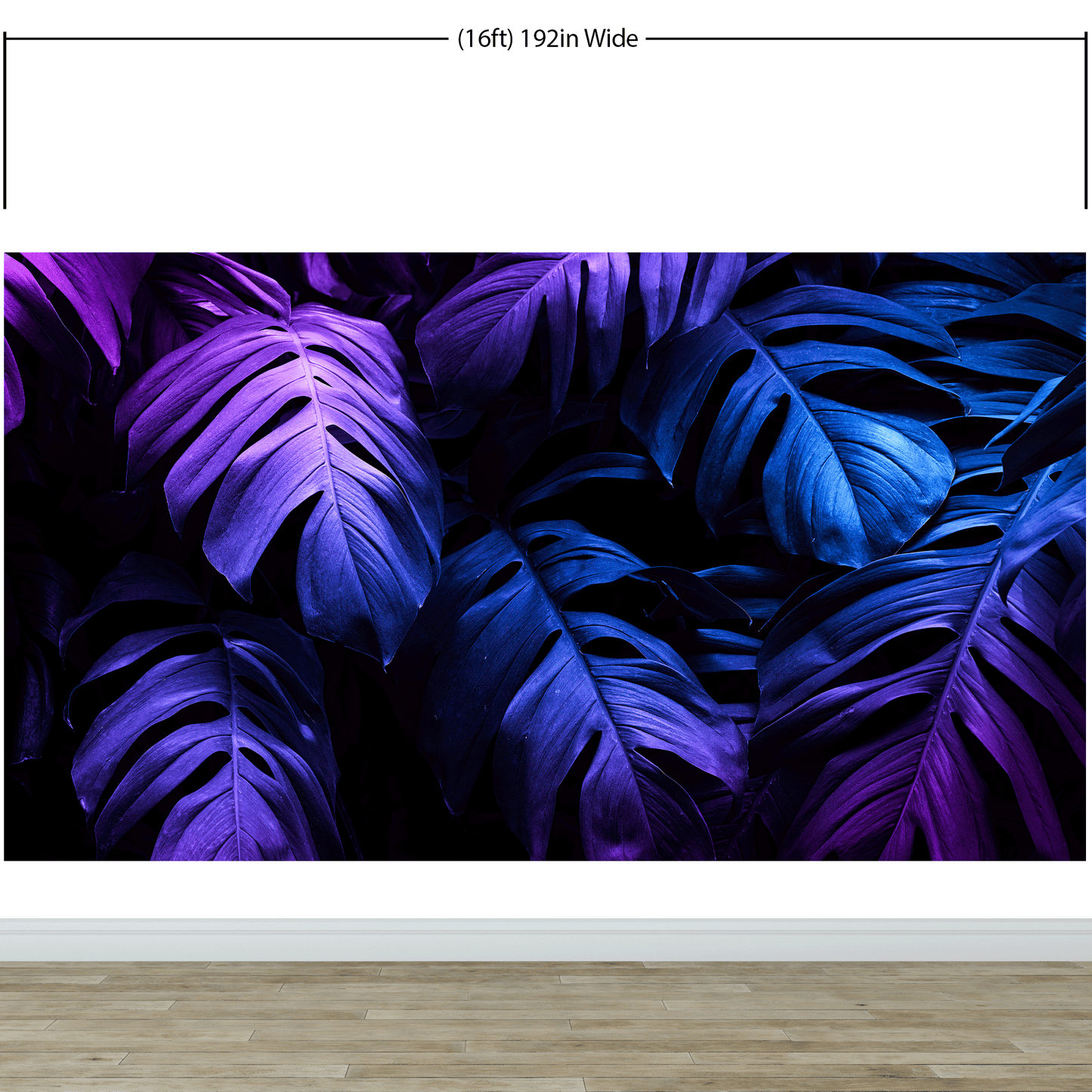 Tropical Wallpaper Blue and Purple Leaf Wall Mural on Dark Background #6445