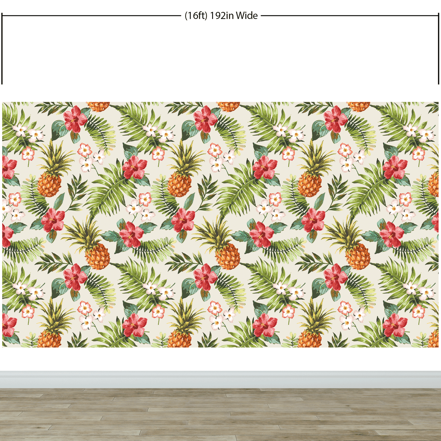 Pineapple Tropical Vibe Wall Mural. Hawaiian Theme Peel and Stick Wallpaper. Paradise Vibe Theme Decor. #6447