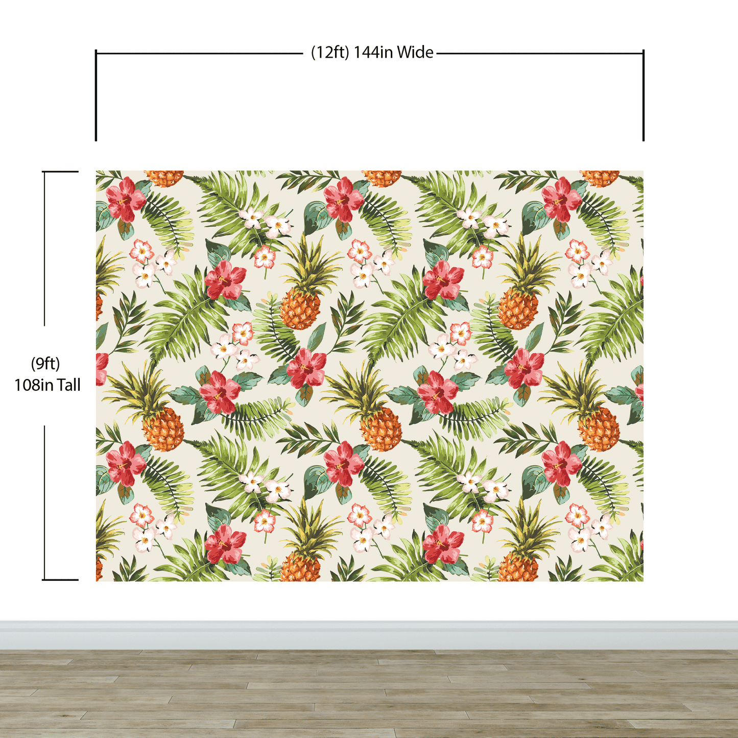 Pineapple Tropical Vibe Wall Mural. Hawaiian Theme Peel and Stick Wallpaper. Paradise Vibe Theme Decor. #6447