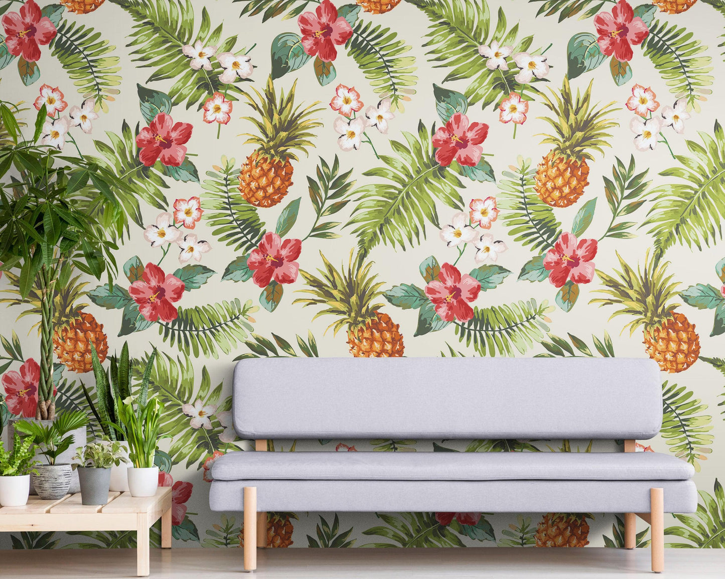 Pineapple Tropical Vibe Wall Mural. Hawaiian Theme Peel and Stick Wallpaper. Paradise Vibe Theme Decor. #6447