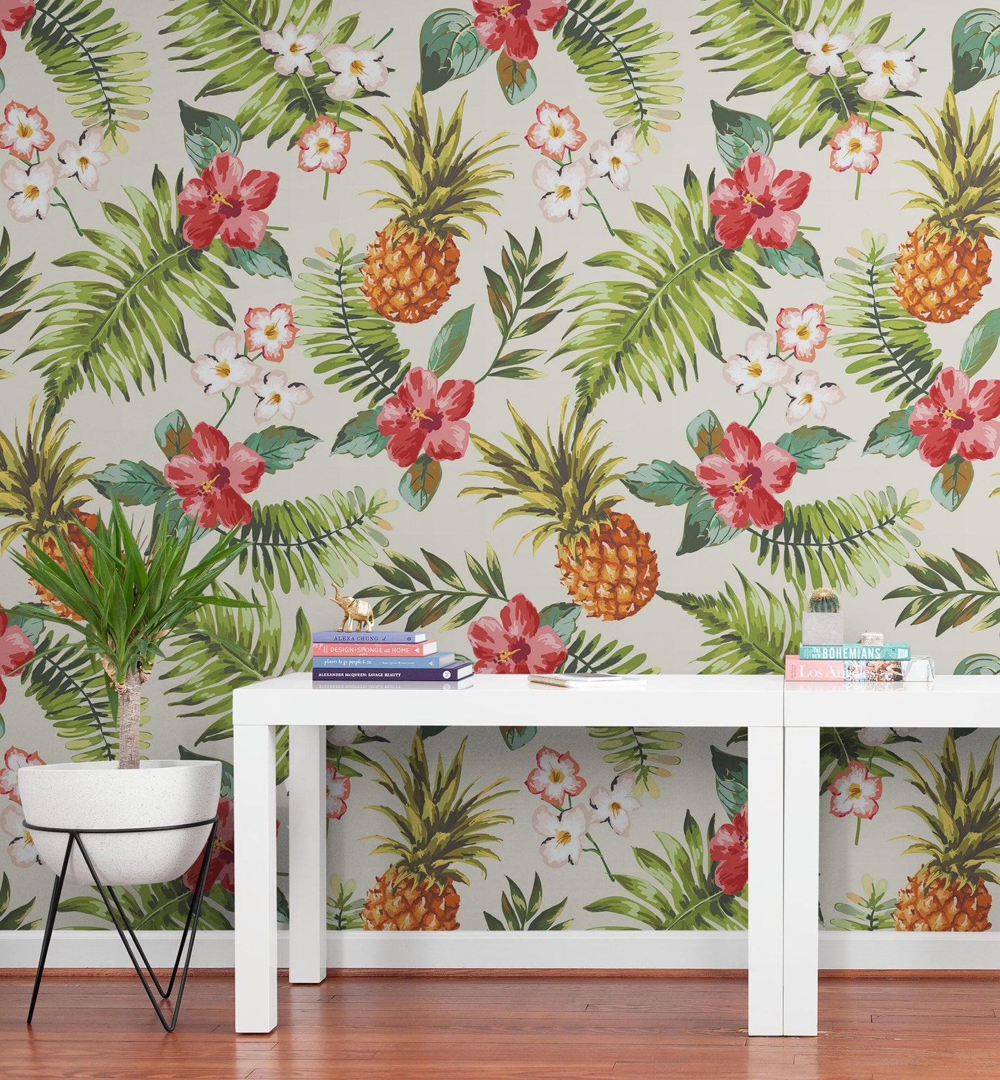 Pineapple Tropical Vibe Wall Mural. Hawaiian Theme Peel and Stick Wallpaper. Paradise Vibe Theme Decor. #6447