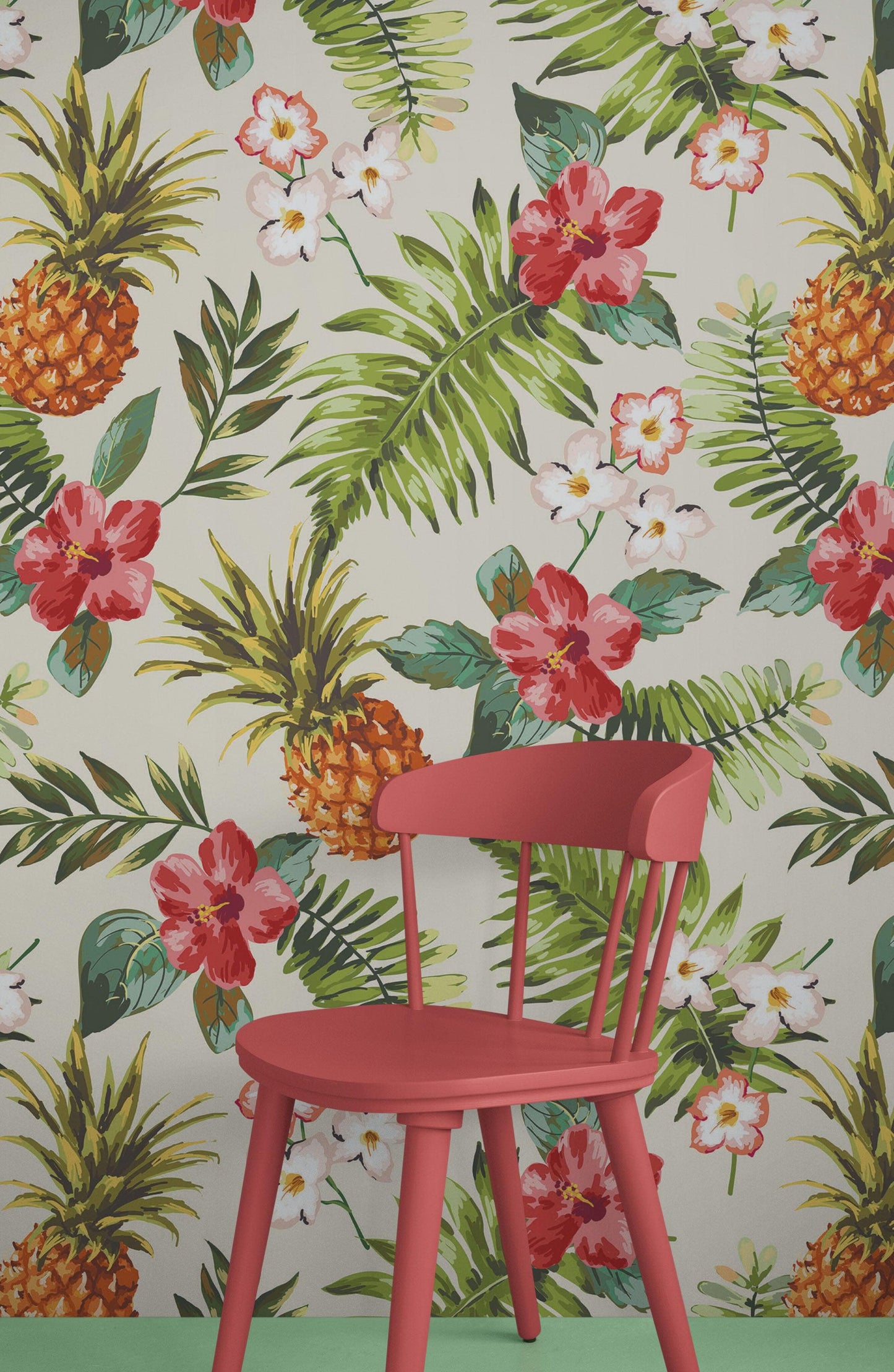 Pineapple Tropical Vibe Wall Mural. Hawaiian Theme Peel and Stick Wallpaper. Paradise Vibe Theme Decor. #6447