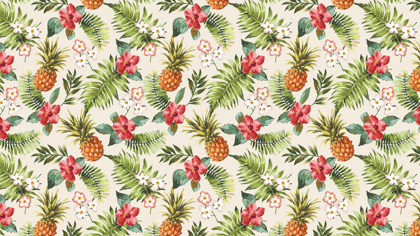 Pineapple Tropical Vibe Wall Mural. Hawaiian Theme Peel and Stick Wallpaper. Paradise Vibe Theme Decor. #6447