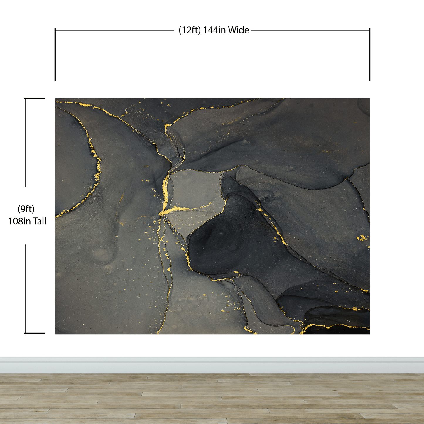 Abstract Black and Gold Agate Marble Stone Pattern Wall Mural. Removable Peel and Stick Wallpaper. #6454