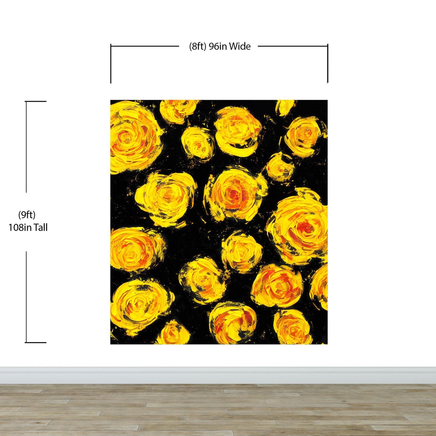 Flower Wallpaper Peel and Stick Wall Mural. Yellow Flowers on Black Background. #6499