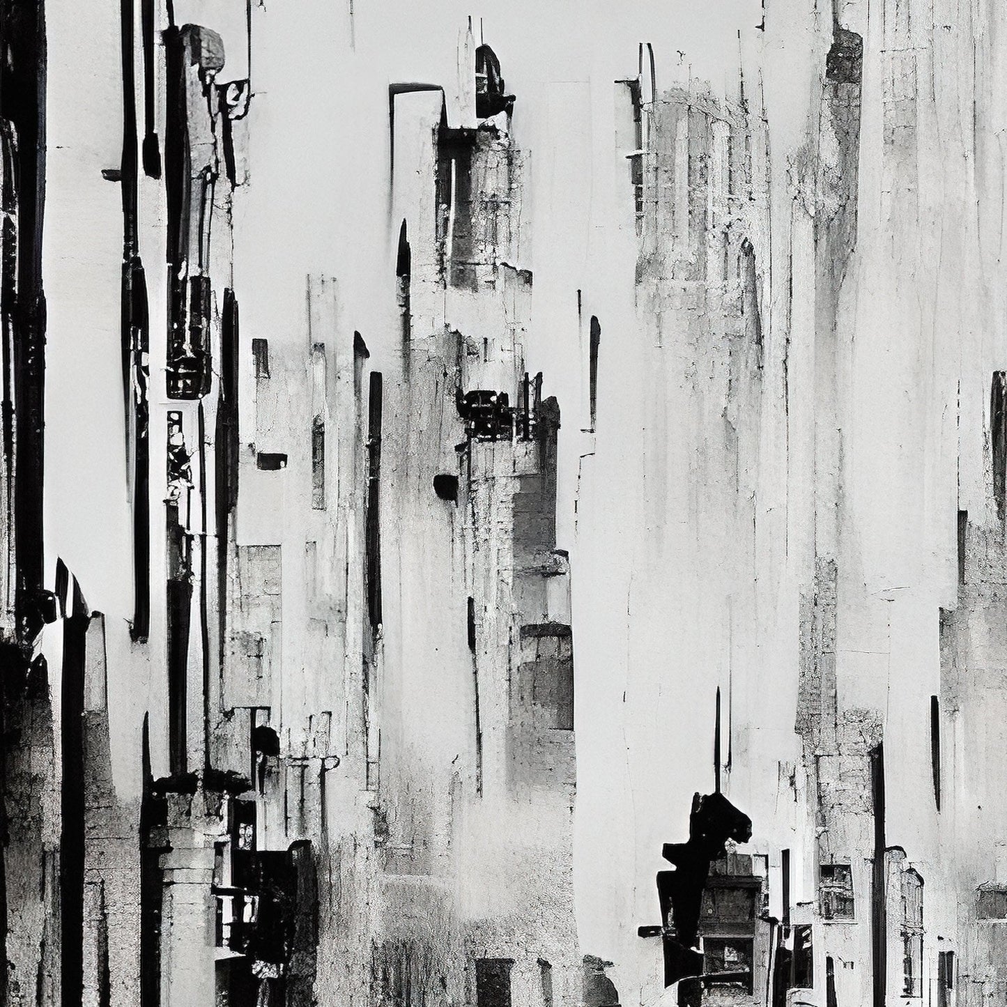 Black and Gray Urban City Wall Mural. Cyber Punk Cityscape. Minimalist Abstract Building Architect Wallpaper. #6487