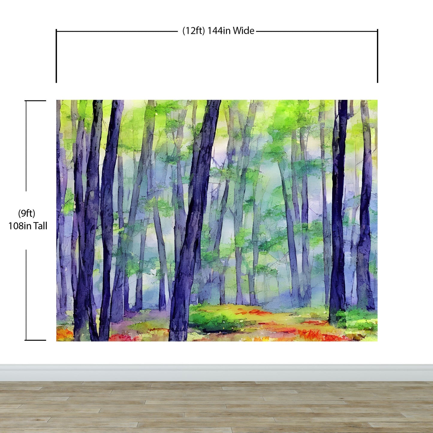 Watercolor Forest Wallpaper. Colorful Forest Peel and Stick Wall Mural. #6493