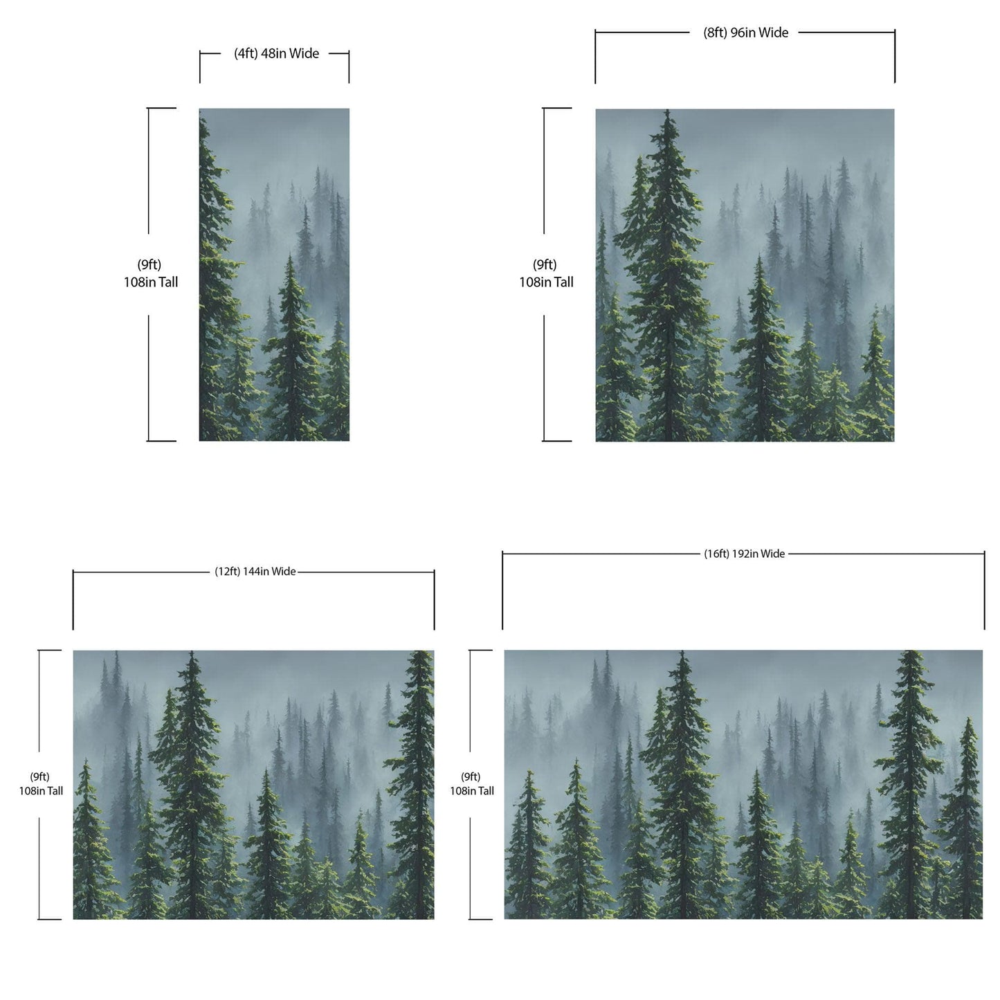 Nature Rainforest Wall Mural Wallpaper. Misty Forest Landscape. #6494