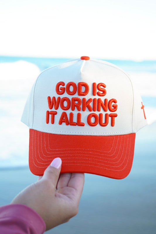 God Is Working It All Out - Red Trucker Hat