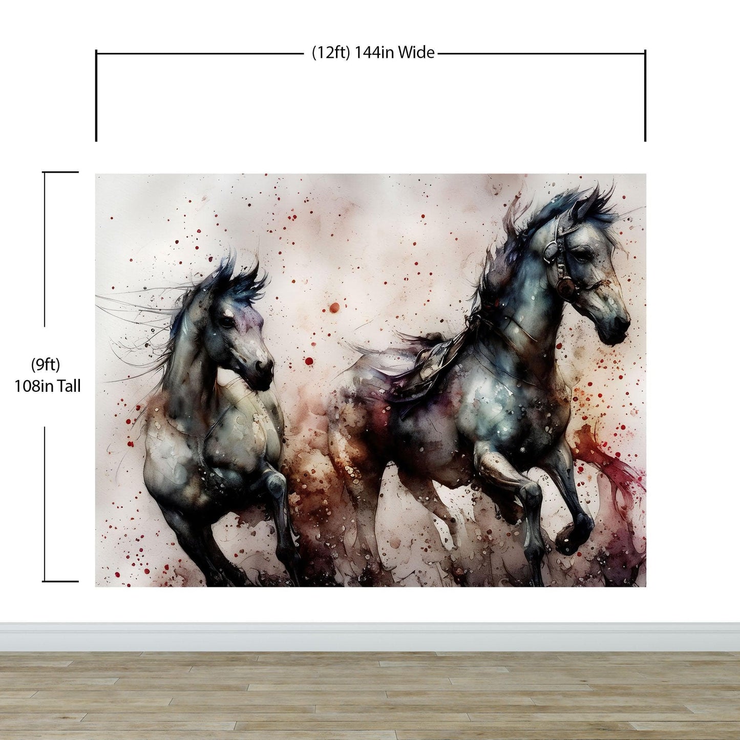 Horse Galloping Watercolor Painting. Cowboy Peel and Stick Wall Mural. #6500