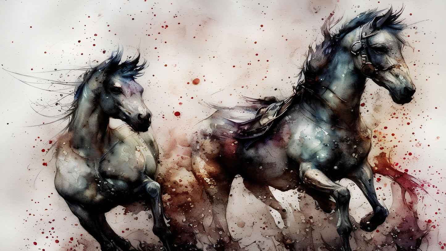 Horse Galloping Watercolor Painting. Cowboy Peel and Stick Wall Mural. #6500