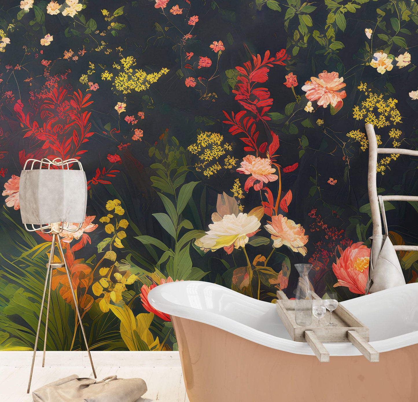 Chinoiserie Flowers Wallpaper. Asian Wall Art Mural #6517