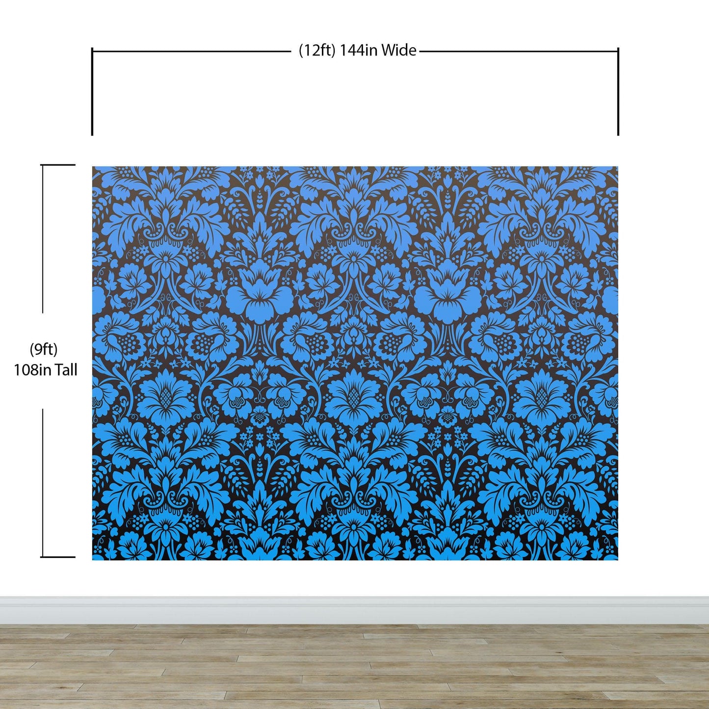 Damask Wallpaper Blue Color on Dark Background Pattern Wallpaper Peel and Stick Wall Mural Home Decor #6518