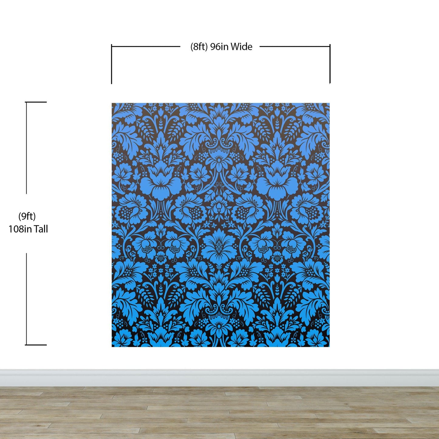 Damask Wallpaper Blue Color on Dark Background Pattern Wallpaper Peel and Stick Wall Mural Home Decor #6518