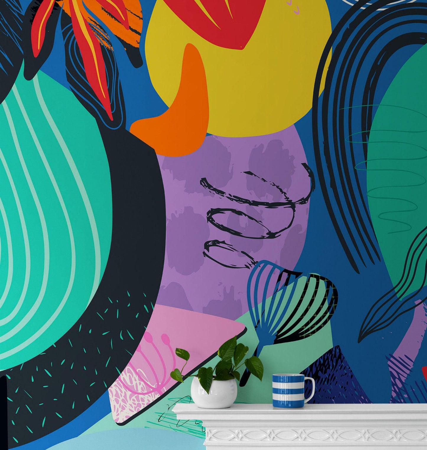 Colorful Boho Modern Wall Art Wallpaper Modern Home Decor Geometric Wallpaper #6521