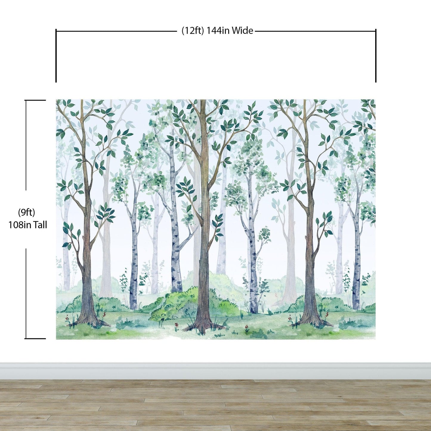 Nursery Woodland Forest Wallpaper. Watercolor Birch Tree Forest Wall Mural. #6525