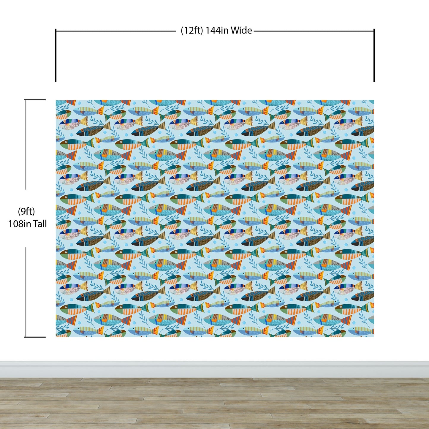 Underwater Fish Wallpaper. Colorful Tropical Fish Pattern Peel and Stick Wall Mural. #6540