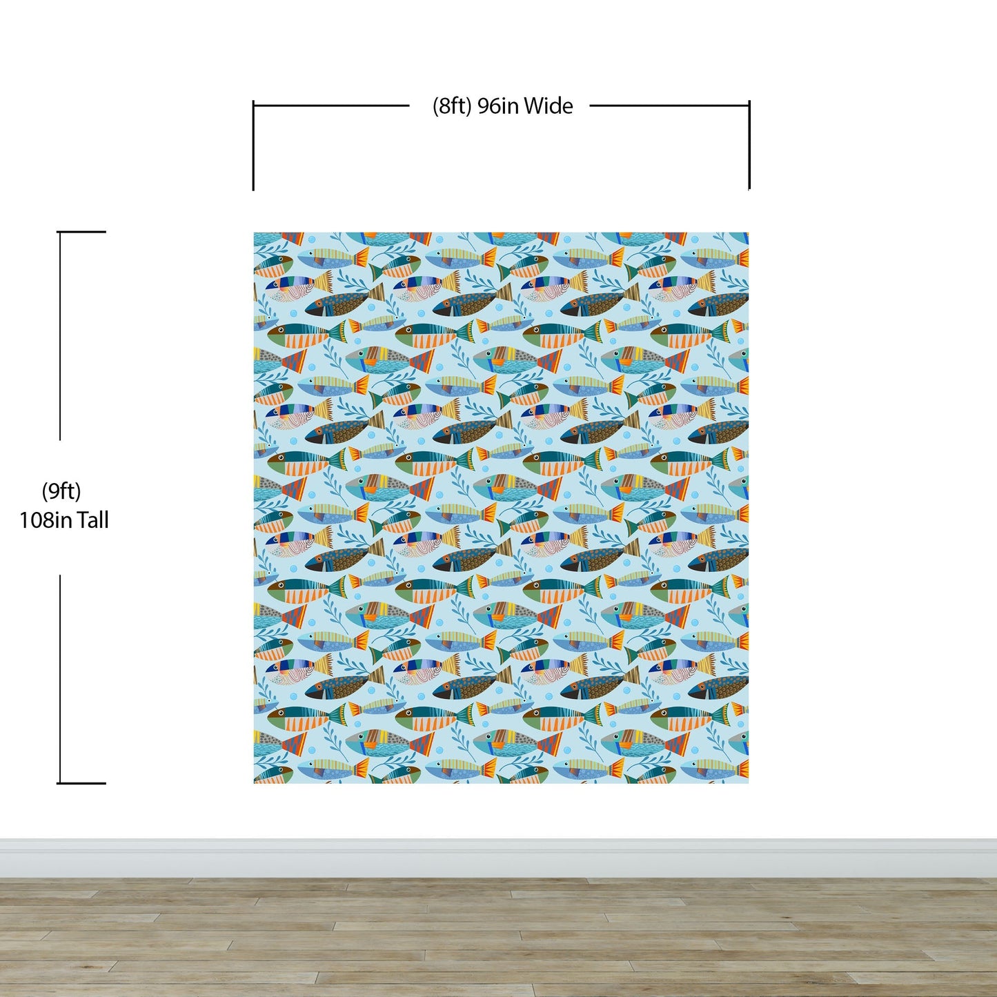 Underwater Fish Wallpaper. Colorful Tropical Fish Pattern Peel and Stick Wall Mural. #6540