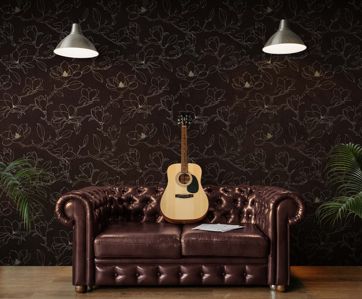 Dark Brown Wallpaper. Chinoiserie Flower Pattern Wallpaper. #6557