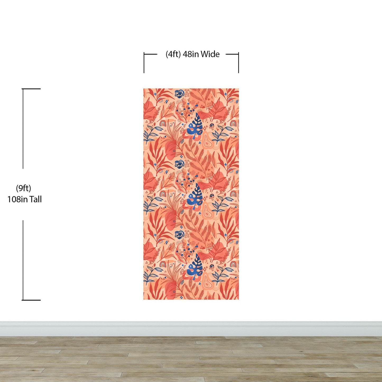 Fern Botanical Wallpaper. Colorful Orange Wall Mural. #6558