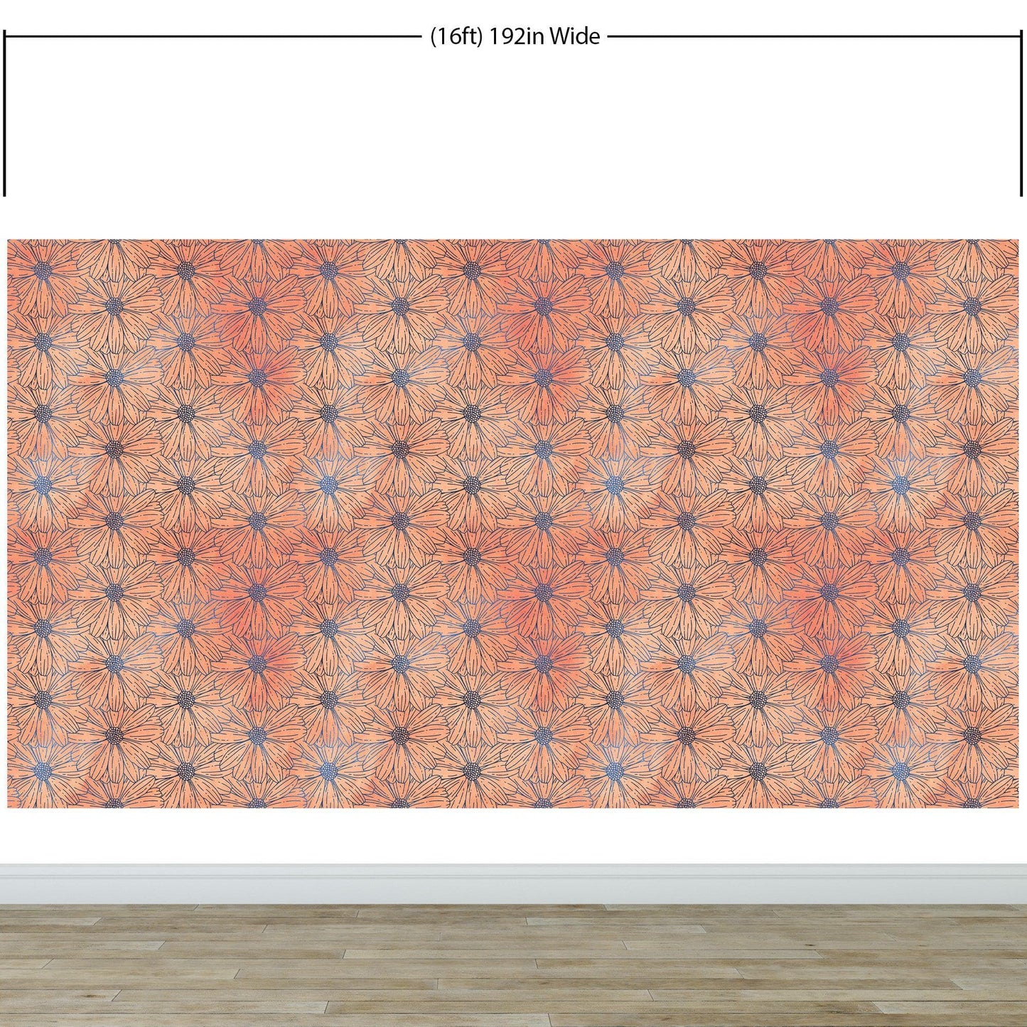 Flower Wallpaper - Botanical Wallpaper - Wildflower Nature Pattern - Floral Peel and Stick Wall Mural. Peach Color Blossom Flower Mural. #6559