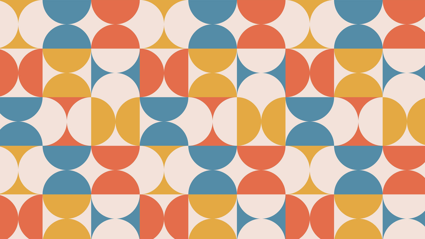 Retro Circle Geometric Wallpaper Peel and Stick Mural. Groovy Shape Patterns Mid Century Modern Retro Design. #6578