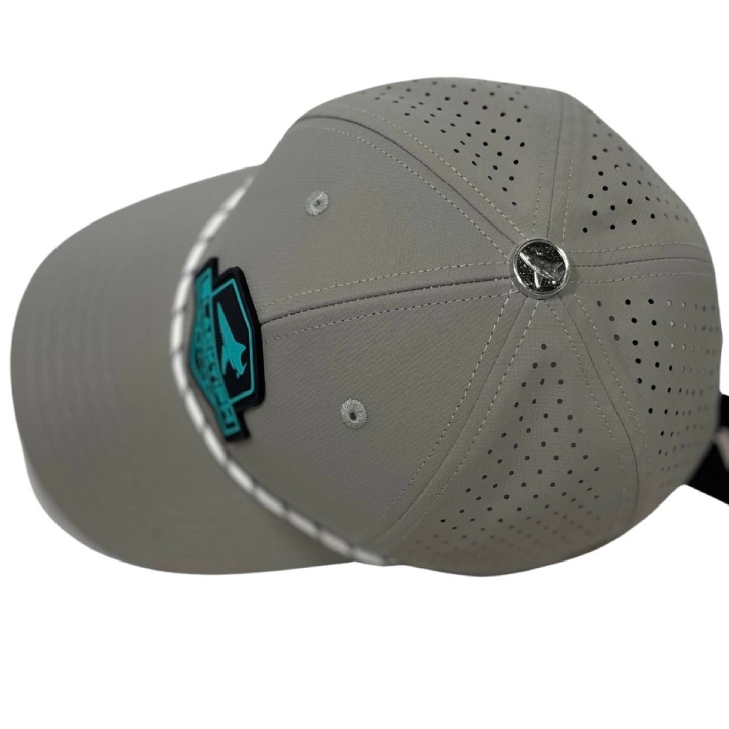Grey Turquoise PVC Performance Snapback Hat