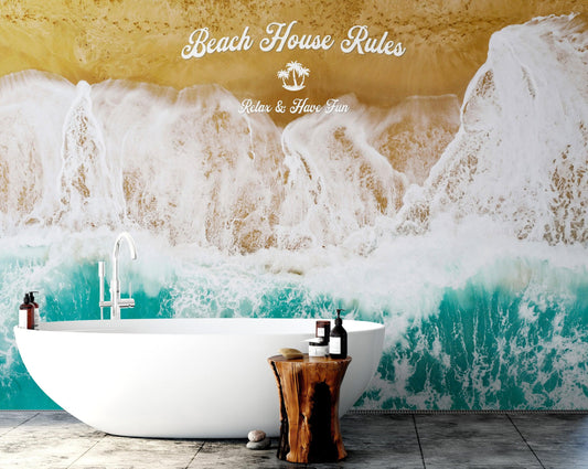 Custom Beach House Wallpaper Peel and Stick Mural. Personalized Text / Quote Family Beach Wall Art. #6592