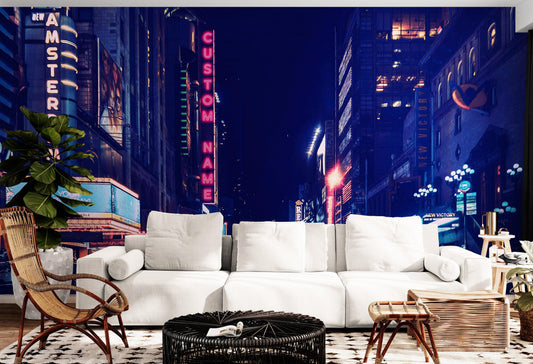 Personalized Neon Name on City Billboard Wall Mural. #6595