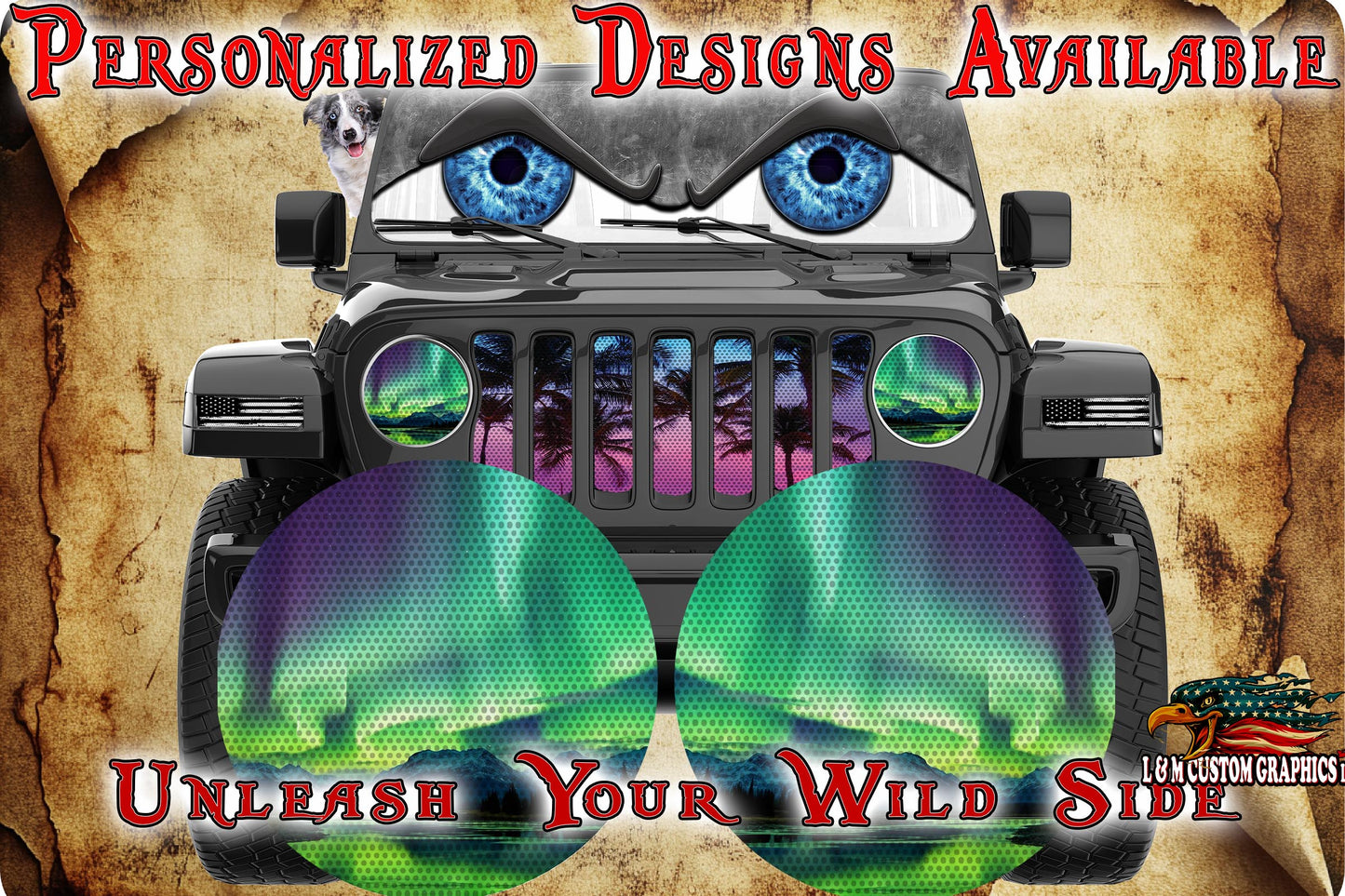 Northern lights eyes for a round headlight decal