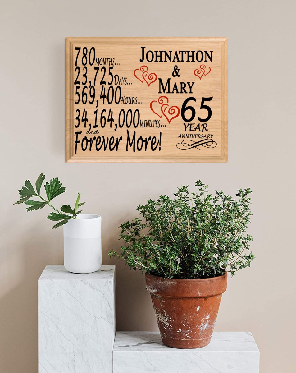 Personalized 65th Anniversary Gift – Custom Wood Keepsake for Husband, Wife, or Couple