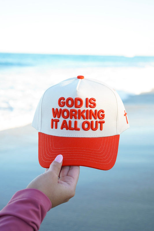 God Is Working It All Out - Red Trucker Hat