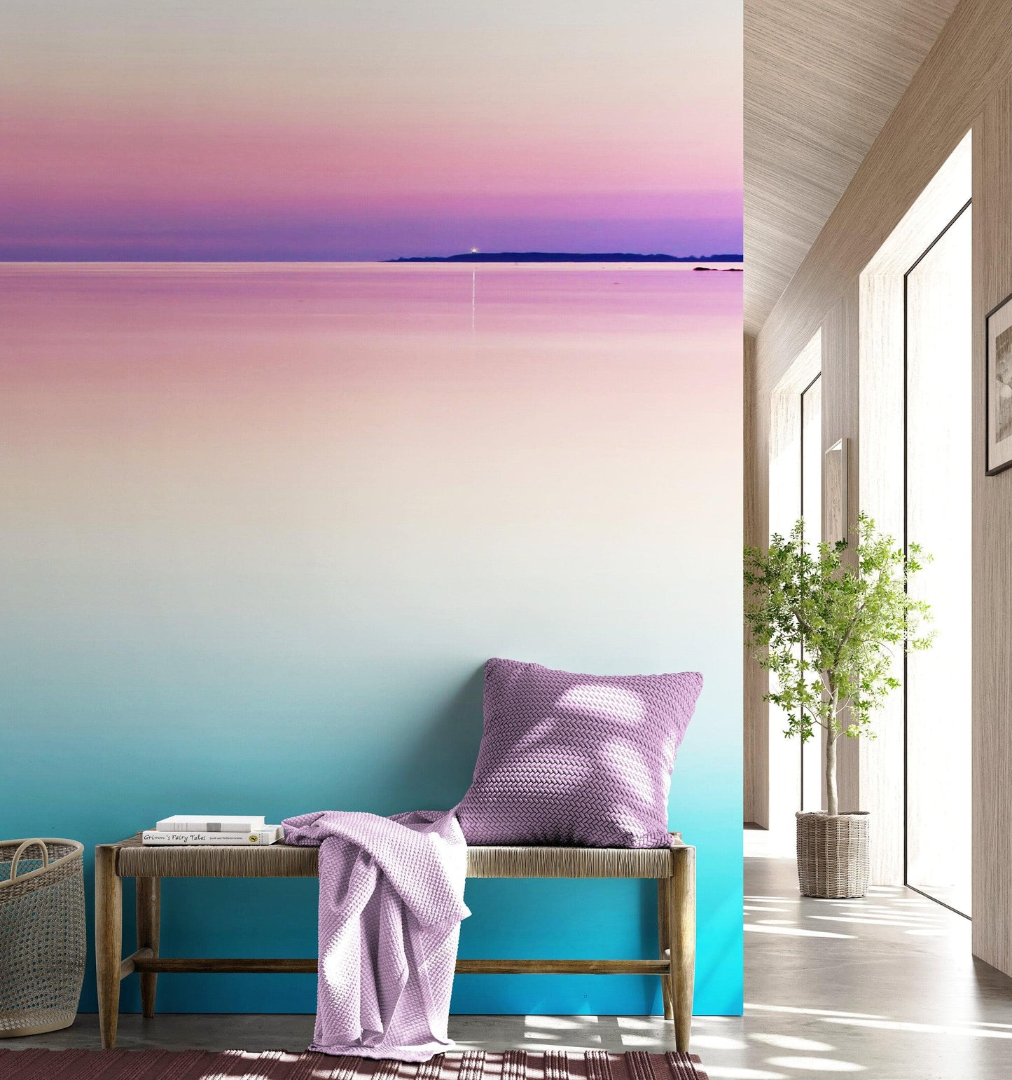 Pastel Pink Sunset Ocean Wallpaper Mural - Tropical Calm Waters. #6603