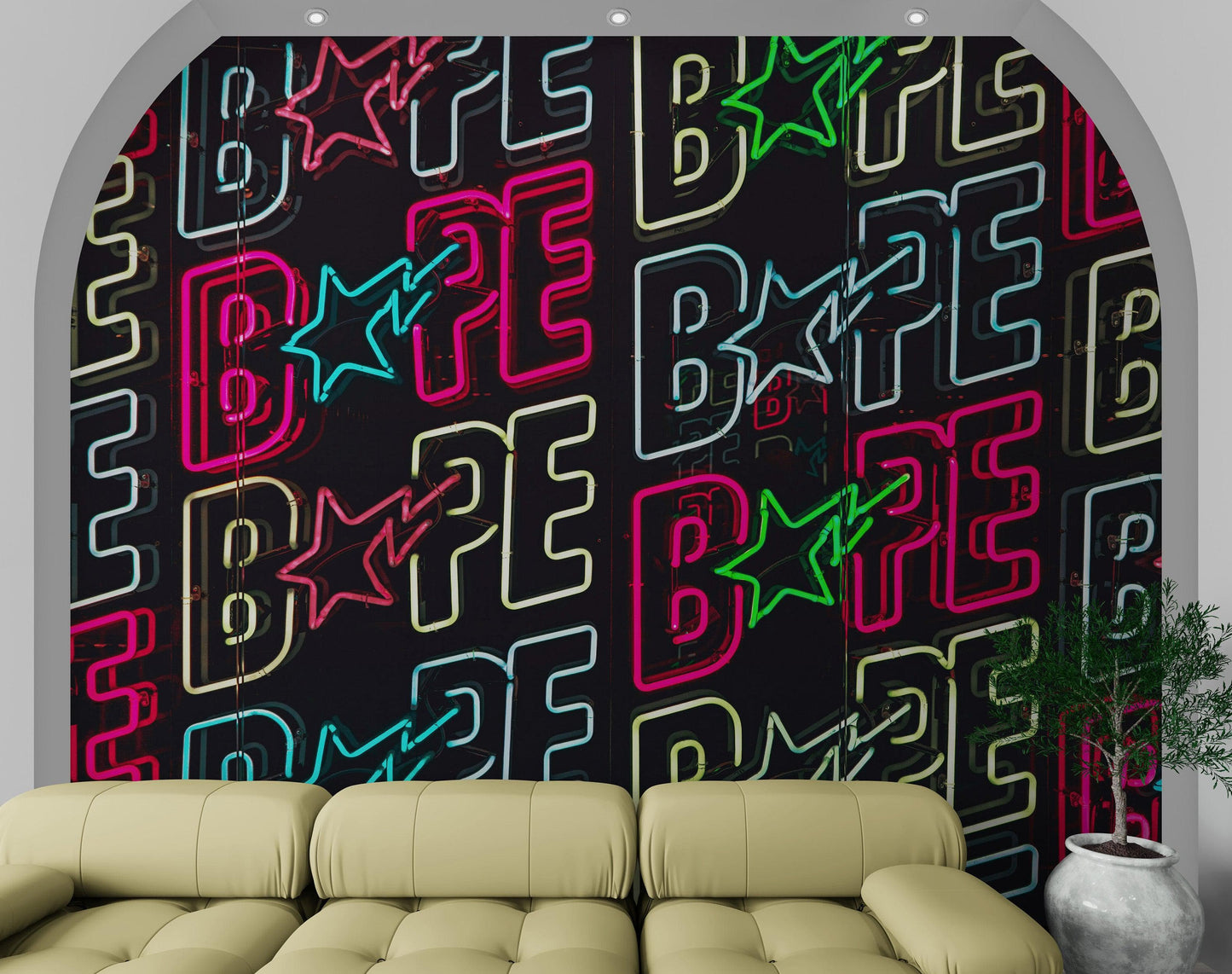 Neon Bape Brand Lights Wallpaper Mural. Streetwear Hype Beast Aesthetics. #6604