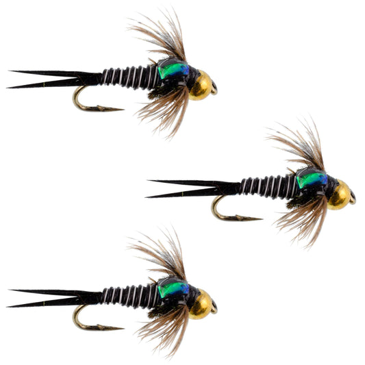 3 Pack Bead Head Zebra Copper John Nymph Fly Fishing Flies - Hook Size 12