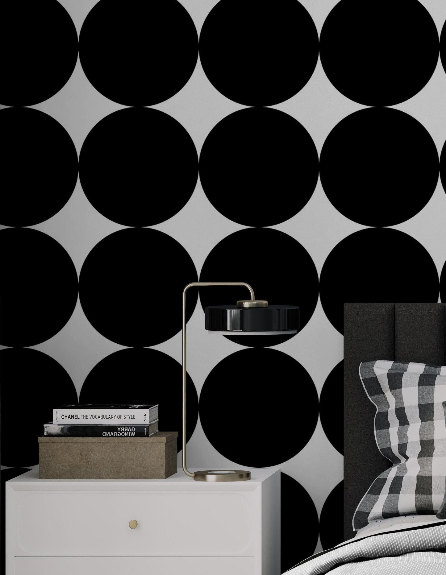 Modern Geometric Black Circle Wallpaper Mural. #6675