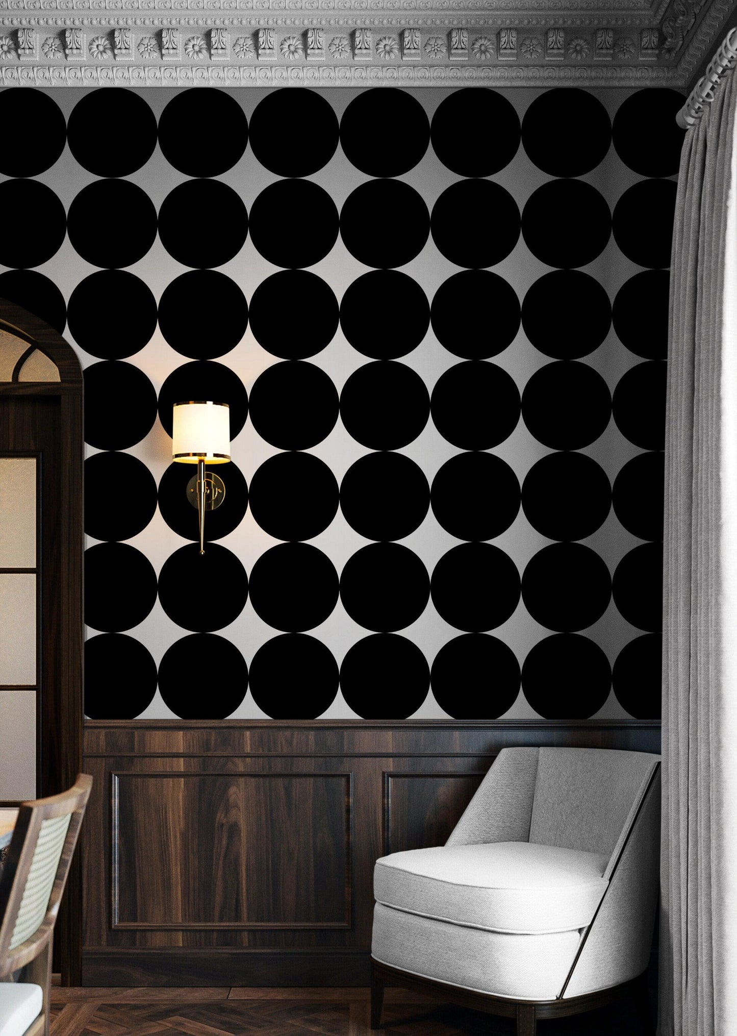 Modern Geometric Black Circle Wallpaper Mural. #6675