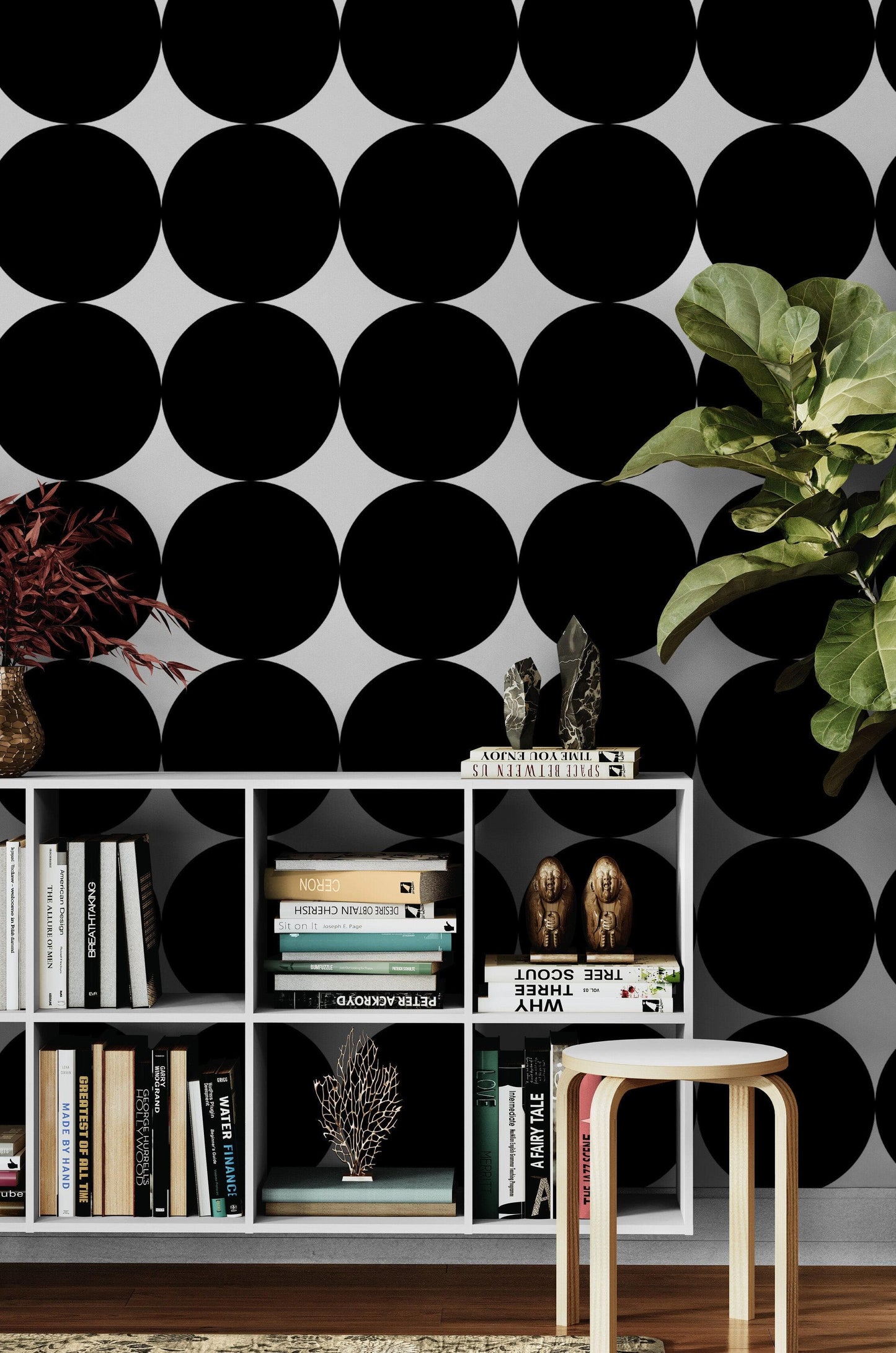 Modern Geometric Black Circle Wallpaper Mural. #6675